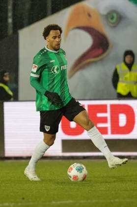 06.02.2026, xgrfx, Fussball 2.Bundesliga, Preußen Münster - VfL Bochum v.l. Etienne Amenyido (Preußen Münster) (DFL DFB REGULATIONS PROHIBIT ANY USE OF PHOTOGRAPHS as IMAGE SEQUENCES and or QUASI-VIDEO) Münster