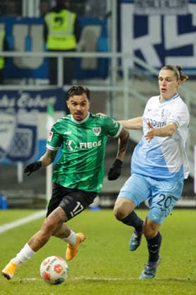 06.02.2026, xgrfx, Fussball 2.Bundesliga, Preußen Münster - VfL Bochum v.l. Oliver Batista Meier (Preußen Münster), Noah Loosli (VfL Bochum) (DFL DFB REGULATIONS PROHIBIT ANY USE OF PHOTOGRAPHS as IMAGE SEQUENCES and or QUASI-VIDEO) Münster