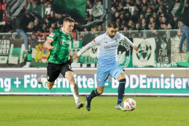 06.02.2026, xgrfx, Fussball 2.Bundesliga, Preußen Münster - VfL Bochum v.l. Jano Ter Horst (Preußen Münster), Gerrit Holtmann (VfL Bochum) (DFL DFB REGULATIONS PROHIBIT ANY USE OF PHOTOGRAPHS as IMAGE SEQUENCES and or QUASI-VIDEO) Münster
