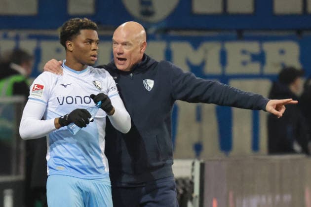 06.02.2026, xgrfx, Fussball 2.Bundesliga, Preußen Münster - VfL Bochum v.l. Farid Alfa-Ruprecht, Uwe Rösler (VfL Bochum) (DFL DFB REGULATIONS PROHIBIT ANY USE OF PHOTOGRAPHS as IMAGE SEQUENCES and or QUASI-VIDEO) Münster