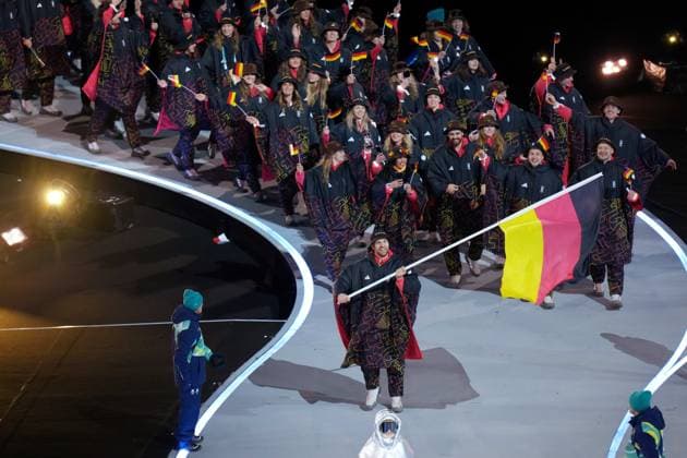 February 6, 2026, Milan, ITALY: Germany s delegation arrives during the opening ceremony at the Milan Cortina Winter Olympics, in Milan, Friday, Feb. 6, 2026. Canada News - February 6, 2026  - ZUMAc35_ 20260206_zaf_c35_167 Copyright: xDarrylxDyckx