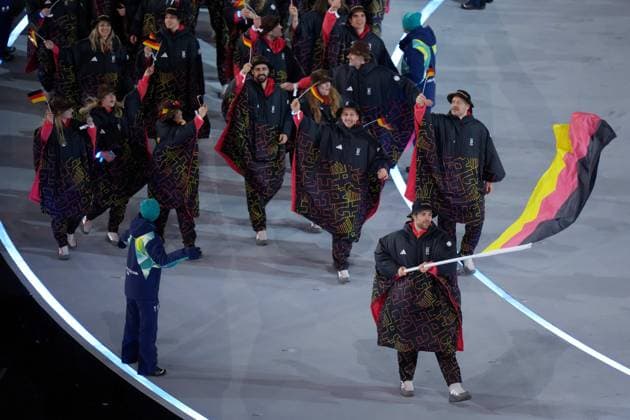 February 6, 2026, Milan, ITALY: Germany s delegation arrives during the opening ceremony at the Milan Cortina Winter Olympics, in Milan, Friday, Feb. 6, 2026. Canada News - February 6, 2026  - ZUMAc35_ 20260206_zaf_c35_175 Copyright: xDarrylxDyckx