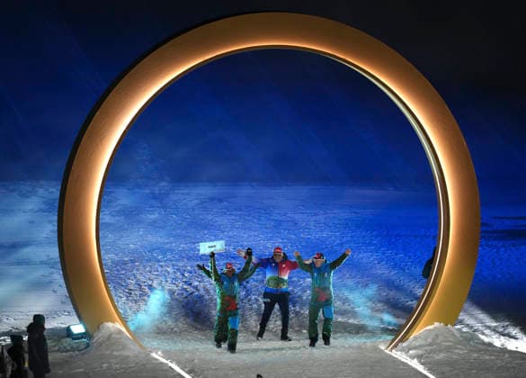 (260207) -- LIVIGNO, Feb. 7, 2026 -- Members of the delegation of Haiti attend the parade of athletes during the opening ceremony of the Milan-Cortina 2026 Olympic Winter games, Winterspiele,Spiele, Summer games in Livigno, Italy, Feb. 6, 2026. ) (MICO2026)ITALY-MILAN-CORTINA 2026-OLYMPIC WINTER GAMES-OPENING CEREMONY XiaxYifang 