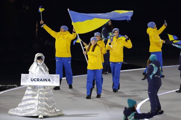 Milan Cortina Olympics: Opening ceremony Ukrainian athletes march during the opening ceremony of the Milan Cortina Olympics in Milan on Feb. 6, 2026.  A14AA0005251901P