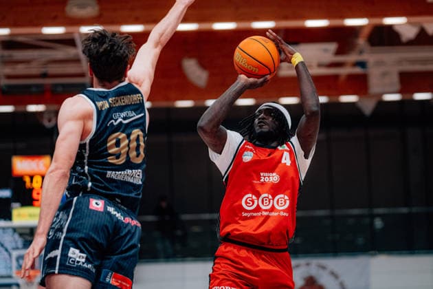 BB-2BL SBB Baskets - Eisbaeren Bremerhaven DeVondre Malik (SBB Baskets) waehrend der Saison 2025-2026 in der 2. Barmer Basketball Bundesliga Pro A am 21. Spieltag SBB Baskets und Eisbaeren Bremerhaven in der Wolfgang-Lakenmacher-Halle am 6. February 2026 in Magdeburg, Sachsen Anhalt, Deutschland