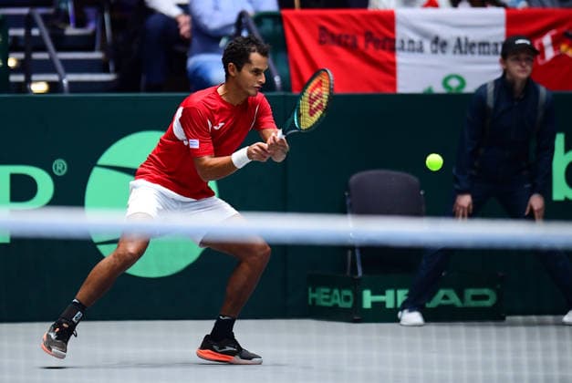 Tennis Davis Cup 2026: Deutschland - Peru am 06.02.2026 im Castello in Düsseldorf Juan Pablo Varillas ( PER ) Nordrhein-Westfalen Deutschland