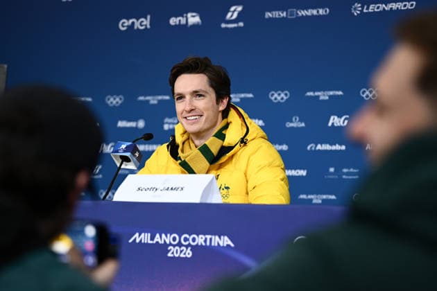 2026 WINTER Olympic Games, Olympische Spiele, Olympia, OS Australian snowboarder and five time Olympian Scotty James speaks to media during a press conference, PK, Pressekonferenz at Livigno Snow Park during the 2026 Milano Cortina Winter Olympic Games in Italy, Saturday, February 7, 2026. ( NO ARCHIVING, EDITORIAL USE ONLY LIVIGNO SONDRIO ITALY  Copyright: xDANxHIMBRECHTSx 20260207186250548264
