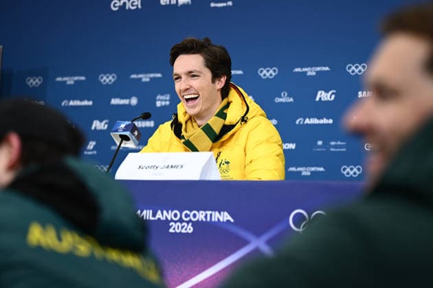 2026 WINTER Olympic Games, Olympische Spiele, Olympia, OS Australian snowboarder and five time Olympian Scotty James speaks to media during a press conference, PK, Pressekonferenz at Livigno Snow Park during the 2026 Milano Cortina Winter Olympic Games in Italy, Saturday, February 7, 2026. ( NO ARCHIVING, EDITORIAL USE ONLY LIVIGNO SONDRIO ITALY  Copyright: xDANxHIMBRECHTSx 20260207154117861216