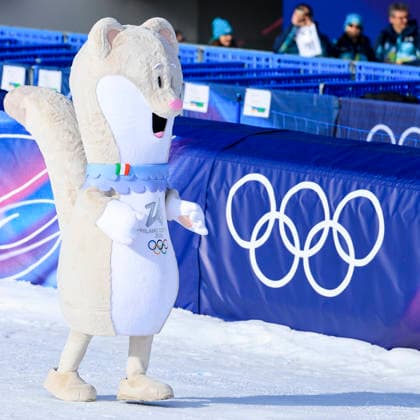 OLYMPICS - Winter Olympic Games, Olympische Spiele, Olympia, OS Milano Cortina 2026 BORMIO,ITALY,07.FEB.26 - OLYMPICS, ALPINE SKIING - Winter Olympic Games Milano Cortina 2026, downhill, men. Image shows mascot.  GEPAxpictures xGEPAxpictures xWo