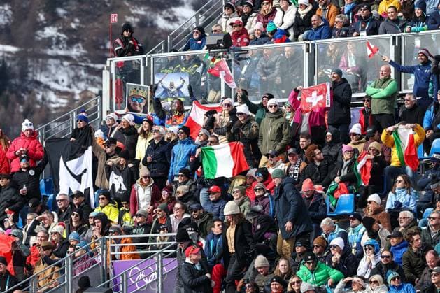 GIOCHI OLIMPICI - Olimpiadi Invernali Milano-Cortina 2026 - Alpine Skiing Men s Downhill Italian supporters during the Olympic Winter games, Winterspiele,Spiele, Summer games Milano-Cortina 2026, Alpine Skiing Men s Downhill on February 07, 2026 at Stelvio Ski Centre in Bormio, Italy Cortina D Ampezzo Italy  Copyright: xIPAxSport ABACAx