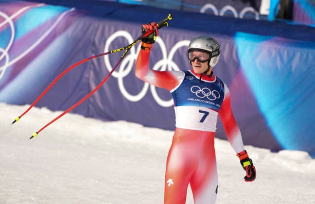 (260207) -- BORMIO, Feb. 7, 2026 -- Marco Odermatt of Switzerland reacts during the alpine skiing men s downhill of the Milan-Cortina 2026 Olympic Winter games, Winterspiele,Spiele, Summer games in Bormio, Italy, Feb. 7, 2026. ) (MICO2026)ITALY-BORMIO-OLYMPIC WINTER GAMES-ALPINE SKIING-MEN S DOWNHILL YanxLinyun 