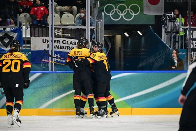 Goal celebration 2:0 from Emily Nix 17 (Germany), Ice hockey, Eishockey Women™s Prelim Round Group B, Germany - Japan, Milano Cortina 2026 Olympic Games, Olympische Spiele, Olympia, OS 07-02-2026 *** Goal celebration 2 0 from Emily Nix 17 Germany , Ice Hockey Women™s Prelim Round Group B, Germany Japan, Milano Cortina 2026 Olympic Games 07 02 2026 Copyright: HMBxMedia MarcxNiemeyer
