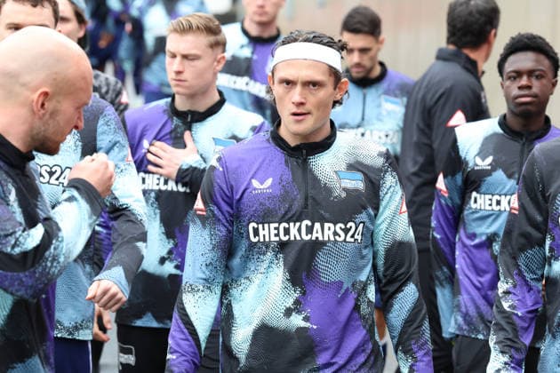 07.02.2026, xrekx, Fussball 2.Bundesliga, SV Elversberg - Hertha BSC Berlin v.l. Fabian Reese (Hertha BSC) Warmup warm up Aufwaermen aufwaermen vor dem Spiel (DFL DFB REGULATIONS PROHIBIT ANY USE OF PHOTOGRAPHS as IMAGE SEQUENCES and or QUASI-VIDEO) Elversberg