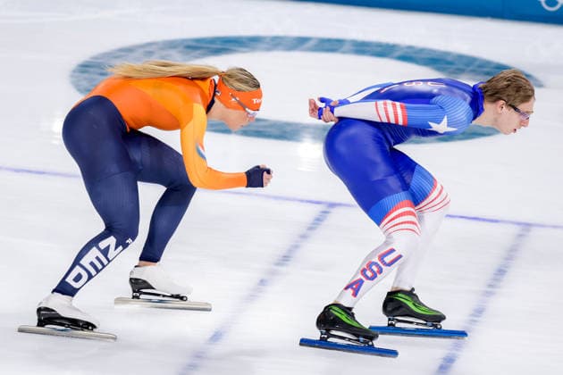 2026-02-07 Speed skating, Eisschnelllauf - Milano Cortina 2026 Winter Olympics - Day 1 MILAN, ITALY - FEBRUARY 7: Jutta Leerdam of the Netherlands, Jordan Stolz of United States of America in a training session during Day 1 of Speed Skating - Milano Cortina 2026 Winter Olympics at Milano Speed Skating Stadium on February 7, 2026 in Milan, Italy. (Photo by Joris Verwijst BSR Agency) Milan Italy Content not available for redistribution in The Netherlands directly or indirectly through any third parties. Copyright: xBSRxAgencyx