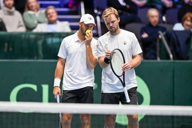 v. li. im Bild Tim Pütz (GER) Kevin Krawietz (GER) 07.02.2026 Tennis Davis Cup Qualifiers 2026 Deutschland vs Peru , Castello, Duesseldorf,