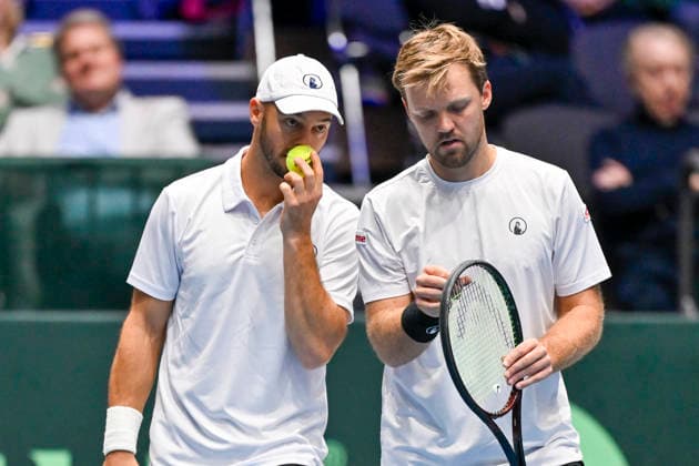v. li. im Bild Tim Pütz (GER) Kevin Krawietz (GER) 07.02.2026 Tennis Davis Cup Qualifiers 2026 Deutschland vs Peru , Castello, Duesseldorf,
