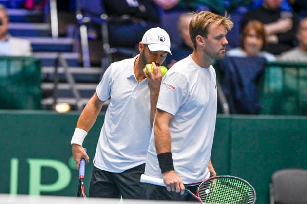 v. li. im Bild Tim Pütz (GER) Kevin Krawietz (GER) 07.02.2026 Tennis Davis Cup Qualifiers 2026 Deutschland vs Peru , Castello, Duesseldorf,