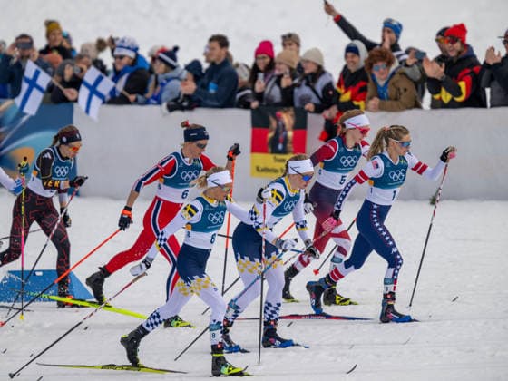 OLYMPICS - Winter Olympic Games, Olympische Spiele, Olympia, OS Milano Cortina 2026 VAL DI FIEMME,ITALY,07.FEB.26 - OLYMPICS, CROSS COUNTRY SKIING - Winter Olympic Games Milano Cortina 2026, 10km, 10km Skiathlon, women. Image shows Pia Fink (GER), Astrid Oeyre Slind (NOR), Frida Karlsson (SWE), Moa Ilar (SWE), Teresa Stadlober (AUT) and Jessie Diggins (USA)..  GEPAxpictures xOliverxLerch