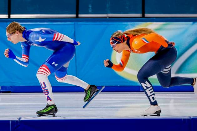 Jordan Stolz of United States of America and Jutta Leerdam of the Netherlands during a training Around the Games, Milano Cortina 2026 Winter Olympics: Day 1, Speed skating, Eisschnelllauf - Milano Cortina 2026 Winter Olympics: Day 1, Milano Speed Skating Stadium, February 7, 2026, Milan, Italy.