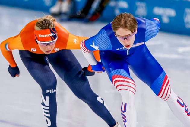 Jordan Stolz of United States of America and Jutta Leerdam of the Netherlands during a training Around the Games, Milano Cortina 2026 Winter Olympics: Day 1, Speed skating, Eisschnelllauf - Milano Cortina 2026 Winter Olympics: Day 1, Milano Speed Skating Stadium, February 7, 2026, Milan, Italy.