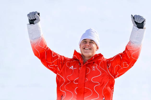 OLYMPICS - Winter Olympic Games, Olympische Spiele, Olympia, OS Milano Cortina 2026 BORMIO,ITALY,07.FEB.26 - OLYMPICS, ALPINE SKIING - Winter Olympic Games Milano Cortina 2026, downhill, men, medal ceremony. Image shows the rejoicing of Franjo von Allmen (SUI).  GEPAxpictures xWolfgangxGrebien