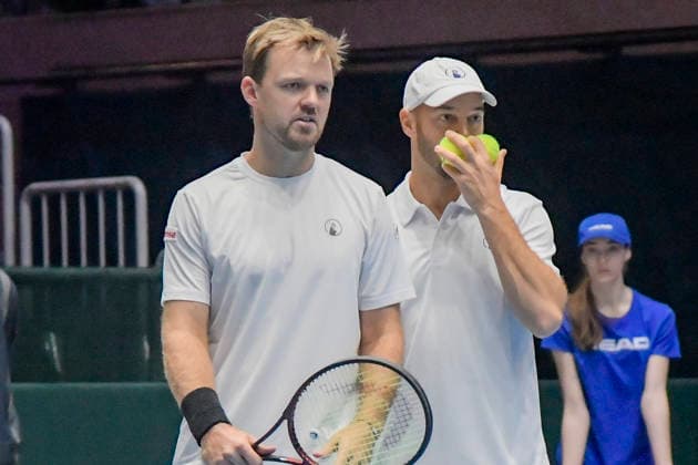v. li. im Bild Kevin Krawietz (GER) Tim Pütz (GER) 07.02.2026 Tennis Davis Cup Qualifiers 2026 Deutschland vs Peru , Castello, Duesseldorf,