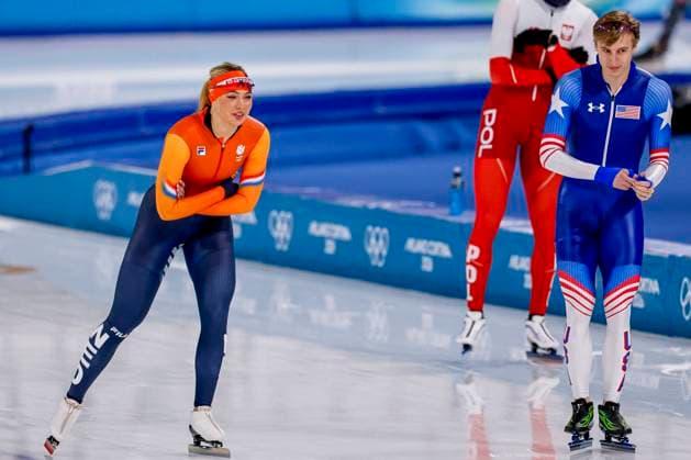 Jutta Leerdam of the Netherlands and Jordan Stolz of United States of America during a training Around the Games, Milano Cortina 2026 Winter Olympics: Day 1, Speed skating, Eisschnelllauf - Milano Cortina 2026 Winter Olympics: Day 1, Milano Speed Skating Stadium, February 7, 2026, Milan, Italy.