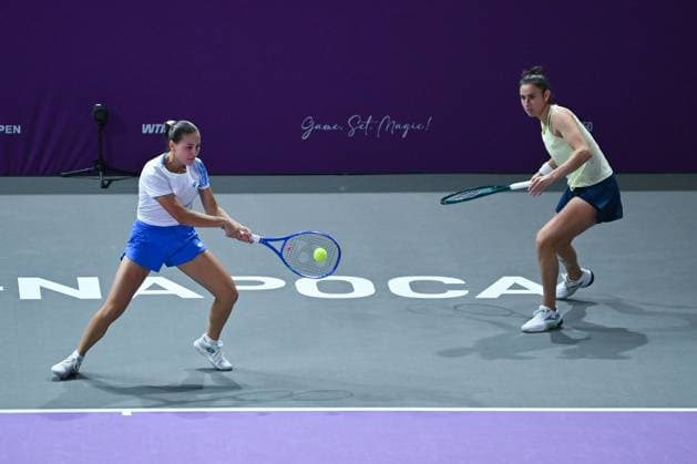 Sara Sorribes Tormo of Spain and Kamilla Rakhimova of Uzbekistan play against Saisai Zheng and Xinyu Wang of China during the Transylvania Open 2026 double final, a WTA250 Tournament, at BT Arena, in Cluj-Napoca, Romania, February 07, 2025. Transylvania Open 2026 - WTA, Tennis Damen 250 Tournament - Double FinalCluj Napoca Romania  Copyright: xAlexxNicodim Shutterstockx 16526889i