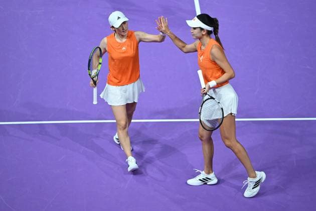 Saisai Zheng and Xinyu Wang of China play against Sara Sorribes Tormo of Spain and Kamilla Rakhimova of Uzbekistan during the Transylvania Open 2026 double final, a WTA250 Tournament, at BT Arena, in Cluj-Napoca, Romania, February 07, 2025. Transylvania Open 2026 - WTA, Tennis Damen 250 Tournament - Double FinalCluj Napoca Romania  Copyright: xAlexxNicodim Shutterstockx 16526889v