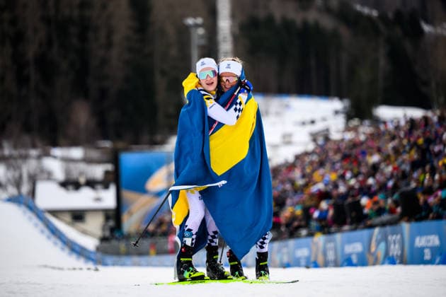 260207 Ebba Andersson of Sweden and Frida Karlsson of Sweden celebrate after the women s 20 km cross-country skiing skiathlon during day 1 of the 2026 Winter Olympics on February 7, 2026 in Val di Fiemme. Photo: Maxim Thore BILDBYRAN kod MT MT0961 skidor cross-country skiing langrenn Olympic Games, Olympische Spiele, Olympia, OS olympics winter olympics os ol olympiska spel vinter-os olympiske leker milano cortina 2026 milan cortina 2026 milano cortina 2026 olympic games milano cortina 2026 winter olympic games milano cortina-os milano cortina-ol vinter-ol 1 bbeng skiathlon dam os-guld guld jubel medalj silver sverige *** 260207 Ebba Andersson of Sweden and Frida Karlsson of Sweden celebrate after the women s 20 km cross country skiing skiathlon during day 1 of the 2026 Winter Olympics on February 7, 2026 in Val di Fiemme Photo Maxim Thore BILDBYRAN kod MT MT0961 skidor cross country skiing langrenn olympic games olympics winter olympics os ol olympiska spel vinter os olympiske leker milano cortina 2026 milan cortina 2026 milano cortina 2026 olympic games milano cortina 2026 winter olympic games milano cortina os milano cortina ol vinter ol 1 bbeng skiathlon dam os guld guld jubel medalj silver sverige  Copyright: MAXIMxTHORE BB260207MT056
