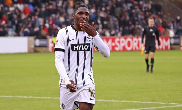 07.02.2026, Fussball, Herren, 2. Bundesliga, Saison 2025 2026, SV 07 Elversberg - Hertha BSC Berlin, David Mokwa (SV 07 Elversberg) enttäuscht Elversberg Ursapharm-Arena an der Kaiserlinde Saarland Deutschland (DEU)
