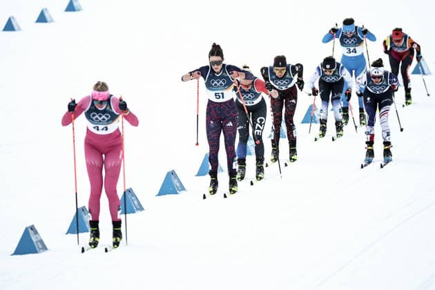 ITALY, TRENTINO-SOUTH TYROL - FEBRUARY 7, 2026: A women s 10km + 10km skiathlon race takes place during the 2026 Winter Olympic Games, Olympische Spiele, Olympia, OS at the Tesero Cross-Country Skiing Stadium. Mikhail Tereshchenko TASS  88323379