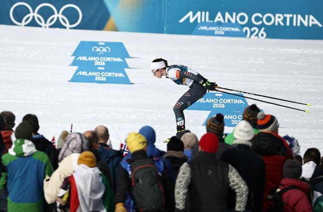 ITALY, TRENTINO-SOUTH TYROL - FEBRUARY 7, 2026: Dariya Nepryaeva of Russia competes in a women s 10km + 10km skiathlon race during the 2026 Winter Olympic Games, Olympische Spiele, Olympia, OS at the Tesero Cross-Country Skiing Stadium. Mikhail Tereshchenko TASS  88324122