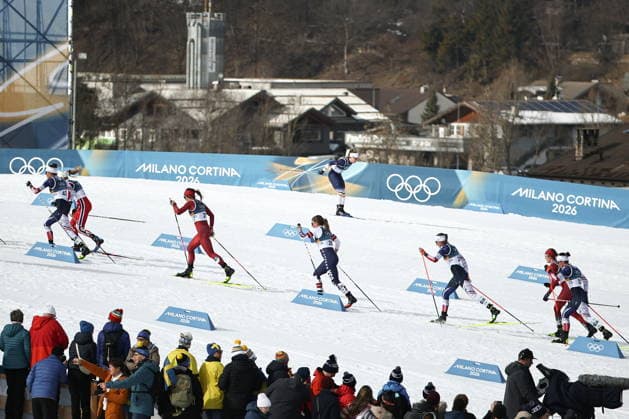 ITALY, TRENTINO-SOUTH TYROL - FEBRUARY 7, 2026: A women s 10km + 10km skiathlon race takes place during the 2026 Winter Olympic Games, Olympische Spiele, Olympia, OS at the Tesero Cross-Country Skiing Stadium. Mikhail Tereshchenko TASS  88324240