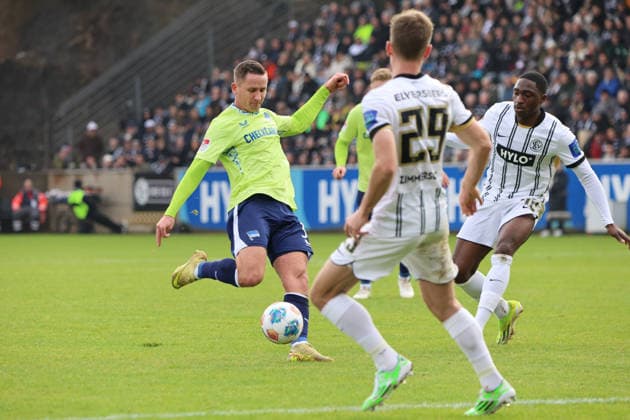 07.02.2025, Fussball, Herren, 2. Bundesliga, Saison 2025 2026, SV 07 Elversberg - Hertha BSC Berlin, Paul Seguin (Hertha BSC Berlin) Elversberg Ursapharm-Arena an der Kaiserlinde Saarland Deutschland (DEU)