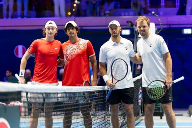 Davis Cup: Deutschland - Peru, 07.02.2026 Doppel Krawietz Puetz (GER) vs. Buse Huertas del Pino (PER) während des Davis Cup Davis Cup: Deutschland - Peru im CASTELLO am February 7, 2026 in Duesseldorf, Germany. Copyright: xBEAUTIFULxSPORTS KennyxBeelex