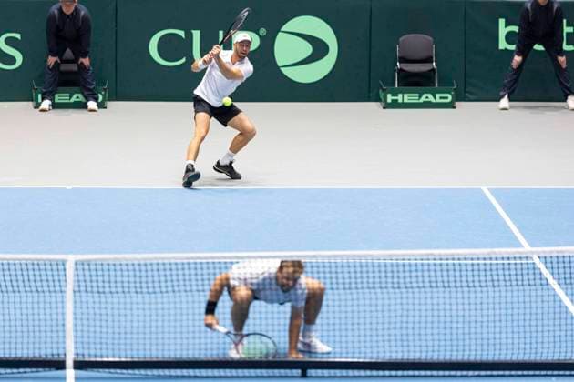 Davis Cup: Deutschland - Peru, 07.02.2026 Doppel Krawietz und Puetz (GER) vs. Buse und Huertas del Pino (PER) während des Davis Cup Davis Cup: Deutschland - Peru im CASTELLO am February 7, 2026 in Duesseldorf, Germany. Copyright: xBEAUTIFULxSPORTS KennyxBeelex