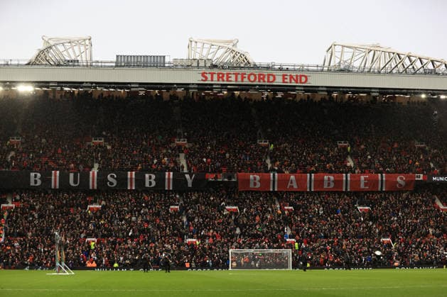 7th February 2026; Old Trafford, Manchester, England; Premier League Football, Manchester United, ManU versus Tottenham Hotspur; Manchester United fans at the Stretford End display banners in memory of those lost in the 1958 Munich disaster  DavidxBlunsden Content restricted for UK based newspaper