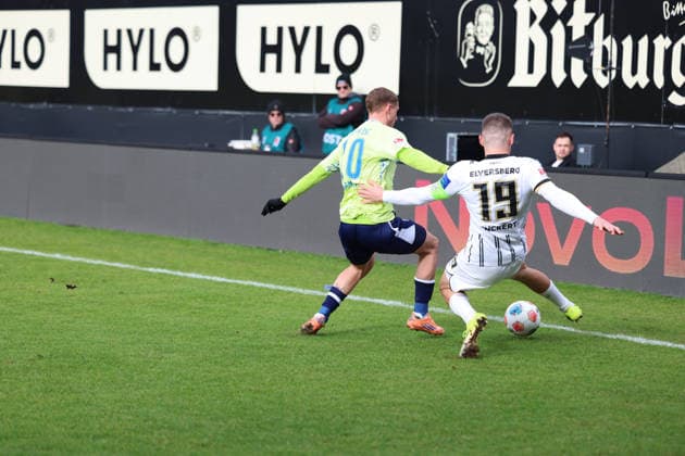 07.02.2026, xrekx, Fussball 2.Bundesliga, SV Elversberg - Hertha BSC Berlin v.l. MichaÃ«l Cuisance (Hertha BSC) Lukas Pinckert (SV 07 Elversberg) Zweikampf, Aktion, action, battle for the ball (DFL DFB REGULATIONS PROHIBIT ANY USE OF PHOTOGRAPHS as IMAGE SEQUENCES and or QUASI-VIDEO) Elversberg