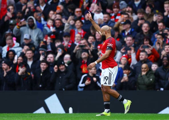 Bryan Mbeumo of Manchester United, ManU celebrates scoring the opening goal Manchester United v Tottenham Hotspur, Premier League, Football, Old Trafford, Manchester, UK - 07 Feb 2026Manchester Old Trafford United Kingdom EDITORIAL USE ONLY No use with unauthorised audio, video, data, fixture lists, club league logos or live services. Online in-match use limited to 120 images, no video emulation. No use in betting, games or single club league player publications. Copyright: xMattxWest Shutterstockx 16524093x