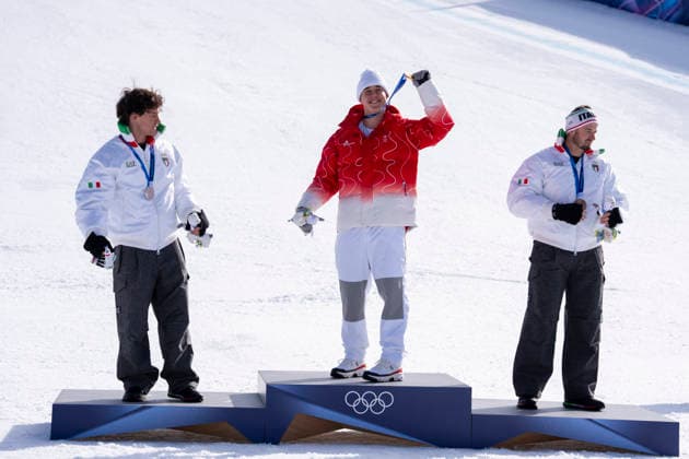 Winter Olympics Milan Corina 2026 Olympics 2026 Bormio, Italy 20260207. Franjo von Allmen from Switzerland on the podium after winning Olympic gold in the men s alpine downhill at the Winter Olympics in Milan Cortina 2026. Giovanni Franzoni (left) and Dominik Paris both from Italy secured silver and bronze in the men s alpine downhill at the Winter Olympics in Milan Cortina 2026. Photo: Cornelius Poppe NTB Bormio Italy EDITORIAL USE ONLY. RESTRICTED USE FOR BETTING COMPANIES Ref:_SPOSkE6wBUKS9U.jpg *** Winter Olympics Milan Corina 2026 Olympics 2026 Bormio, Italy 20260207 Franjo von Allmen from Switzerland on the podium after winning Olympic gold in the men s alpine downhill at the Winter Olympics in Milan Cortina 2026 Giovanni Franzoni left and Dominik Paris both from Italy secured silver and bronze in the men s alpine downhill at the Winter Olympics in Milan Cortina 2026 Photo Cornelius Poppe NTB Bormio Italy EDITORIAL USE ONLY RESTRICTED USE FOR BETTING COMPANIES  Copyright: xCorneliusxPoppex xNTBx