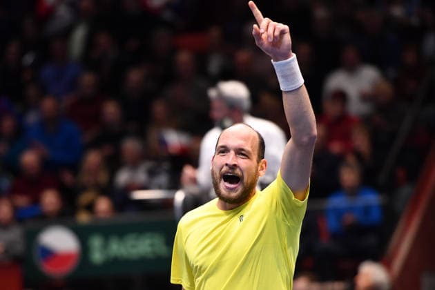 February 7, 2026, Jihlava, Czech Republic: DRAGOS NICOLAE MADARAS of Sweden celebrate after winnig ball during the 2026 Davis Cup Qualifiers between the Czech Republic and Sweden in Jihlava, Czech Republic. Jihlava Czech Republic - ZUMAr156 20260207_aap_r156_001 Copyright: xSlavekxRutax