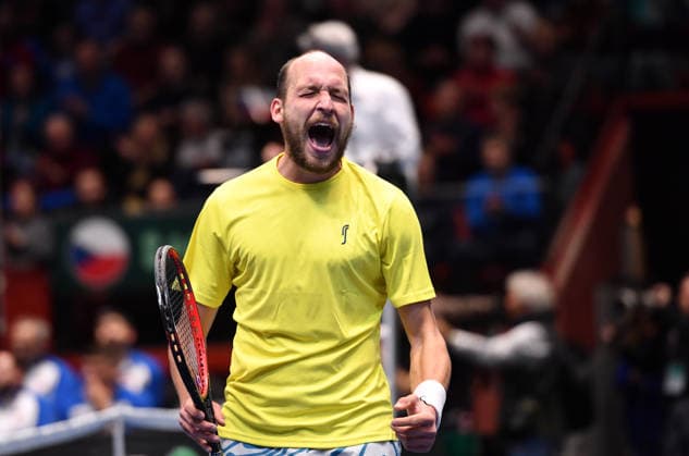 February 7, 2026, Jihlava, Czech Republic: DRAGOS NICOLAE MADARAS of Sweden celebrate after winnig ball during the 2026 Davis Cup Qualifiers between the Czech Republic and Sweden in Jihlava, Czech Republic. Jihlava Czech Republic - ZUMAr156 20260207_aap_r156_009 Copyright: xSlavekxRutax