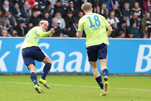 07.02.2026, xrekx, Fussball 2.Bundesliga, SV Elversberg - Hertha BSC Berlin v.l. Torjubel nach dem Tor zum celebrating the goal celebrate 0:2 durch Luca Schuler (Hertha BSC) mit Fabian Reese (Hertha BSC) (DFL DFB REGULATIONS PROHIBIT ANY USE OF PHOTOGRAPHS as IMAGE SEQUENCES and or QUASI-VIDEO) Elversberg