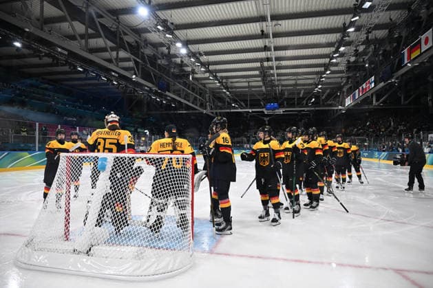 Team Germany before the match vs Japan during Ice hockey, Eishockey Olympic Winter games, Winterspiele,Spiele, Summer games Milano-Cortina 2026 in Milano, Italy, February 07 2026  Copyright: xFilippoxTomasi IPAxSportx xipa-agency.netx xx IPA_71066866 IPA_Agency_IPA71066866
