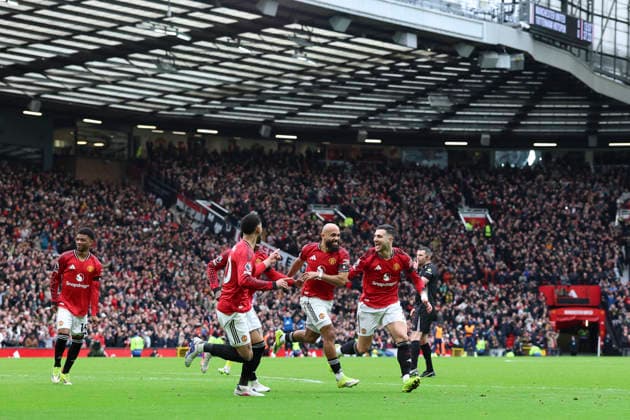 Manchester United, ManU v Tottenham Hotspur, Premier League Manchester United forward Bryan Mbeumo (19) scores a GOAL 1-0 and celebrates during the Manchester United v Tottenham Hotspur Premier League match at Old Trafford, Manchester, England on 7 February 2026 Credit: Phil Duncan Every Second Media Editorial use only. All images are copyright Every Second Media Limited. No images may be reproduced without prior permission. All rights reserved. Premier League and Football League images are subject to licensing agreements with Football DataCo Limited. see https: www.football-dataco.com Copyright: xIMAGO EveryxSecondxMediax ESM-1790-0038 PhilxDuncanx xEveryxSecondxMediax