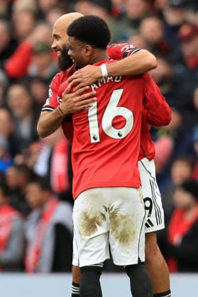 7th February 2026; Old Trafford, Manchester, England; Premier League Football, Manchester United, ManU versus Tottenham Hotspur; Bryan Mbuemo of Manchester United celebrates after scoring for 1-0 after 38 minutes  DavidxBlunsden