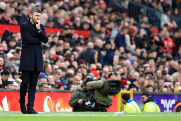 7th February 2026; Old Trafford, Manchester, England; Premier League Football, Manchester United, ManU versus Tottenham Hotspur; Manchester United manager Michael Carrick follows the action from the touchline  DavidxBlunsden