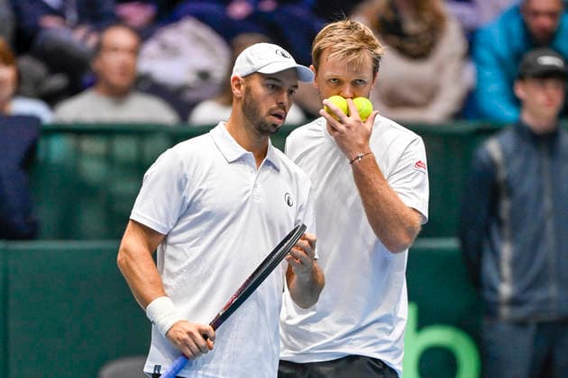 v. li. im Bild Tim Pütz (GER) Kevin Krawietz (GER) 07.02.2026 Tennis Davis Cup Qualifiers 2026 Deutschland vs Peru , Castello, Duesseldorf,
