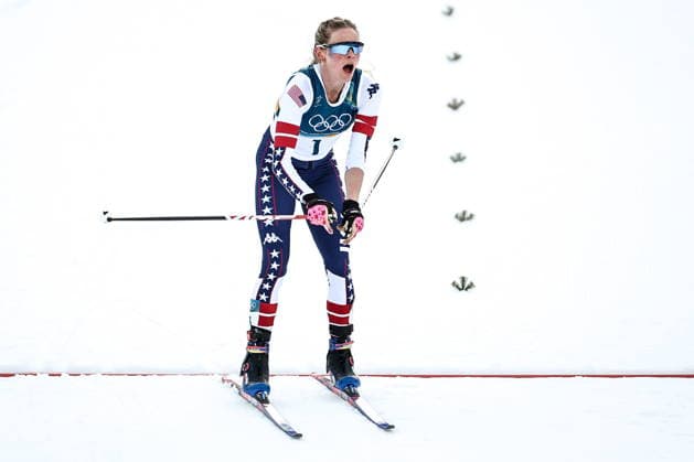 ITALY, TRENTINO-SOUTH TYROL - FEBRUARY 7, 2026: Jessie Diggins of the United States emerges after a women s 10km + 10km skiathlon race during the 2026 Winter Olympic Games, Olympische Spiele, Olympia, OS at the Tesero Cross-Country Skiing Stadium. Mikhail Tereshchenko TASS  88327368